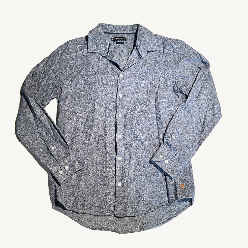 Casual Friday Slim Fit Button Up Top Navy Blue ish and Grey Size Medium